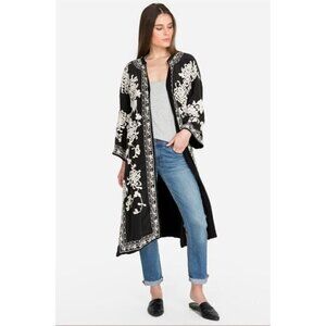 Johnny Was Biya Berba Silk Floral Embroidered Kimono Black White Size M